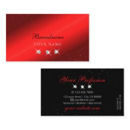 Small Stylish Ruby Red Black Sparkling Diamonds Elegant Business Invitations Front View