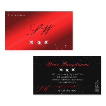 stylish ruby red black sparkling diamonds monogram business invitations