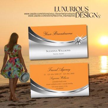 stylish silver decor orange with sparkly diamond business invitations