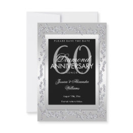 Small Stylish Silver Diamonds 60th Wedding Save The Date Front View