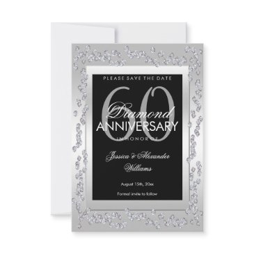 stylish silver diamonds 60th wedding save the date