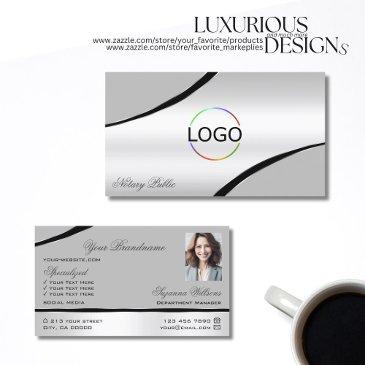 stylish silver gray curved decor lines logo photo business invitations