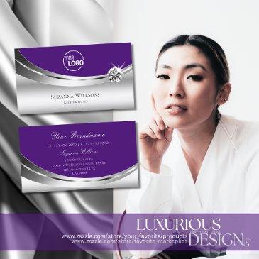 stylish silver royal purple with logo and diamond business invitations