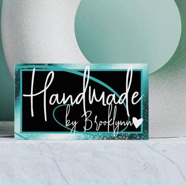 stylish teal green frame heart handmade by name business invitations