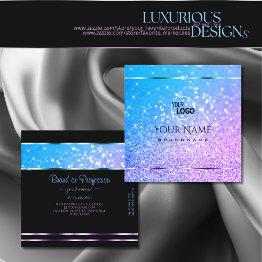 Small Stylish Teal Purple Glitter Sparkle Stars Add Logo Square Business Invitations Front View