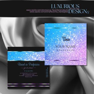 stylish teal purple glitter sparkle stars add logo square business invitations