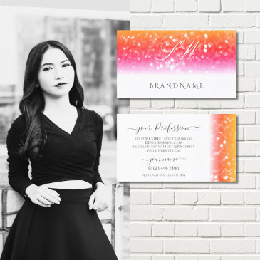 stylish white colorful sparkling glitter monogram business invitations