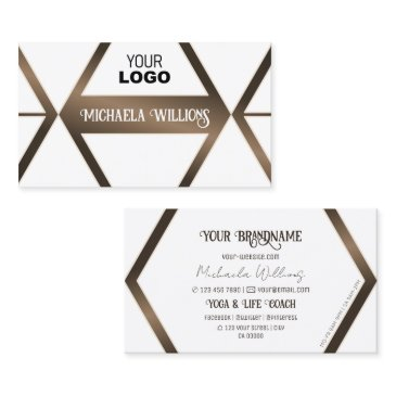 stylish white geometric brown shimmer with logo business invitations