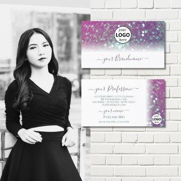 stylish white pink teal sparkling glitter add logo business invitations