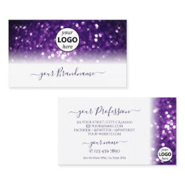 Small Stylish White Purple Sparkling Glitter With Logo Business Invitations Front View