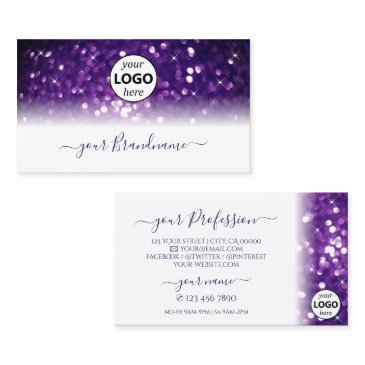 stylish white purple sparkling glitter with logo business invitations