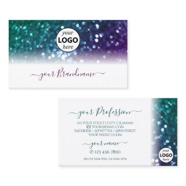 stylish white teal purple sparkle glitter add logo business invitations