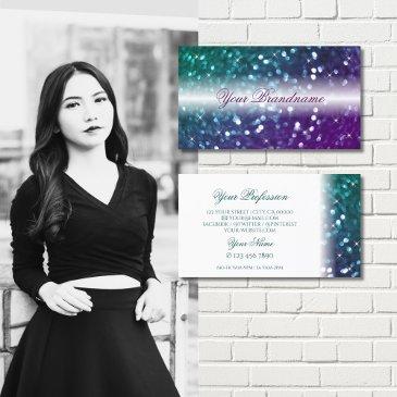 stylish white teal purple sparkle glitter modern business invitations