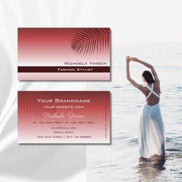 stylish wine red gradient with palm leaf simple business invitations