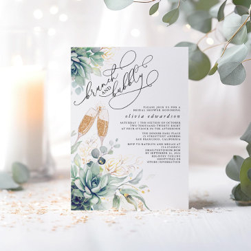 succulent greenery brunch and bubbly bridal shower invitation