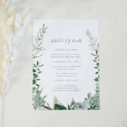 Small Succulent Greenery Wedding Schedule Of Events Invitations Front View