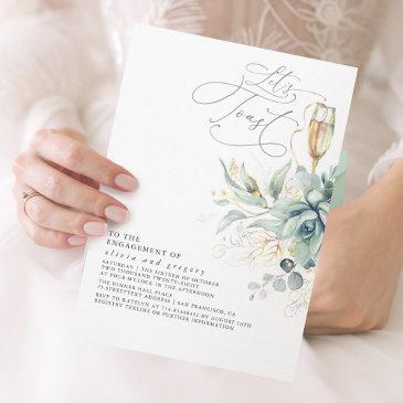 succulents greenery gold leaves engagement party invitation