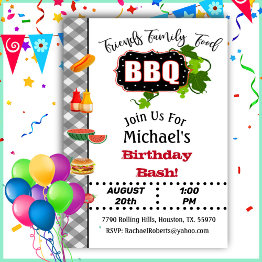 Small Summer Barbecue Birthday Bash Invitation Front View