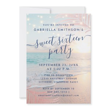 summer beach stringlights sweet 16 birthday invitation
