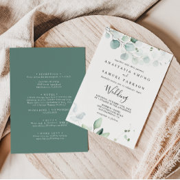 Small Summer Green Eucalyptus Front & Back Wedding Invitation Front View