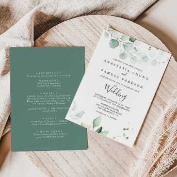 summer green eucalyptus front & back wedding invitation