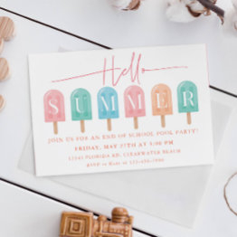 Small Summer Party End Of School Year Celebration Party Invitation Front View