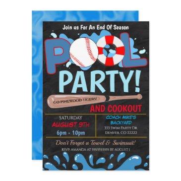 summer pool baseball party invitation
