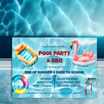 summer pool party and bbq invitation