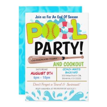 summer pool softball party invitation