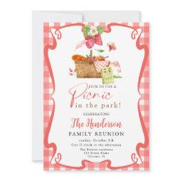Small Summer Red Fun Picnic In The Park Family Reunion Invitation Front View