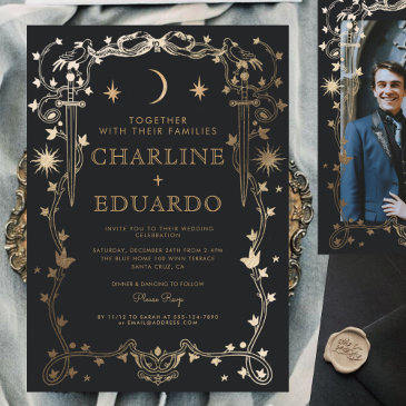 sun &moon golden ivy ornament wedding invitation
