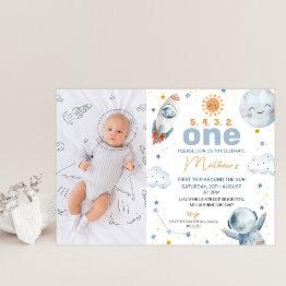 Small Sun Photo First Trip Around The Sun 1st Birthday Invitation Front View