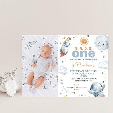 sun photo first trip around the sun 1st birthday invitation
