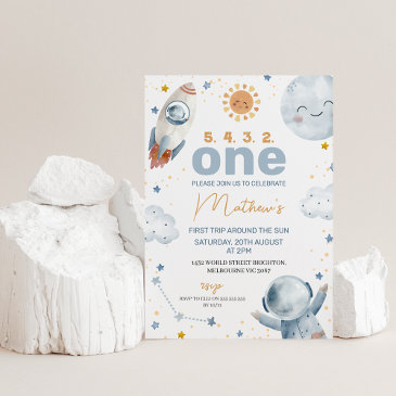 sun space first trip around the sun 1st birthday invitation