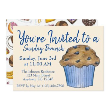 sunday breakfast brunch blueberry muffin invitation