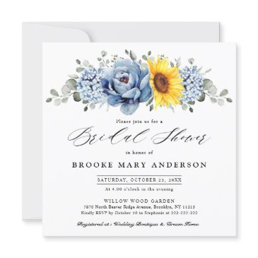 sunflower dusty blue slate peony bridal shower invitation