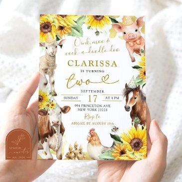 sunflower farm animal summer birthday invitation