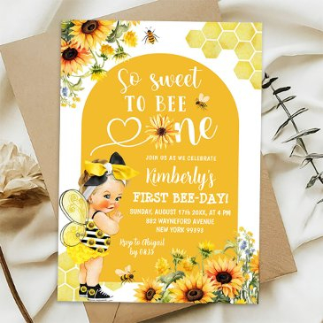 sunflower honey blonde girl first bee-day birthday invitation