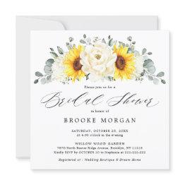 Small Sunflower Ivory Peony Floral Bridal Shower Invitation Front View