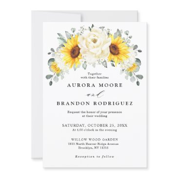 sunflower ivory peony floral eucalyptus wedding  invitation