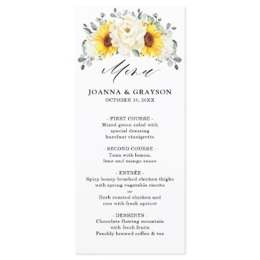sunflower ivory peony floral eucalyptus wedding  menu