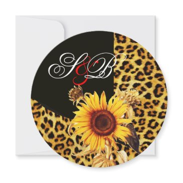 sunflower ,leopard fur ribbon,red ruby gemstone invitation