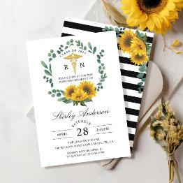 Small Sunflower Rn Nursing Graduation Pinning Ceremony Invitation Front View