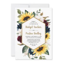 Small Sunflower Roses And Magnolia Rustic Themed Wedding Invitation Front View