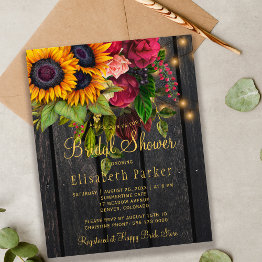 Small Sunflowers Roses Rustic Bridal Shower Invitatation Front View