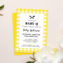 Small Sunny Yellow Gingham Plaid Baby Shower Bbq Invitation Front View