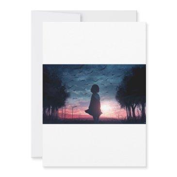 sunrise anime girl silhouette invitation