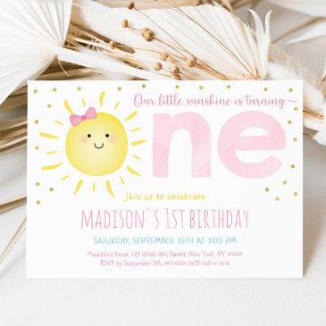 sunshine pink gold first birthday invitation