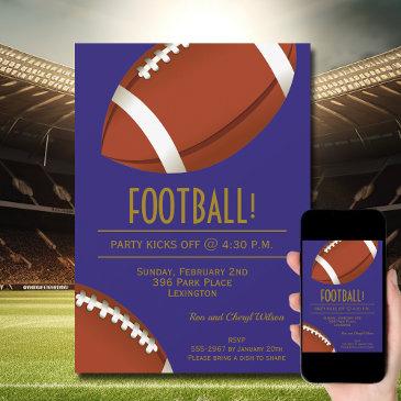 super football game purple and gold invitation