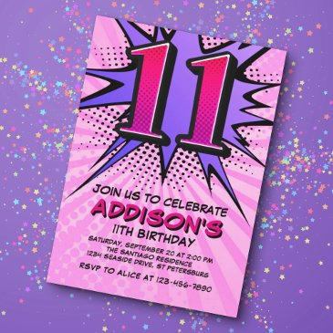 superhero girl's 11th birthday invitation